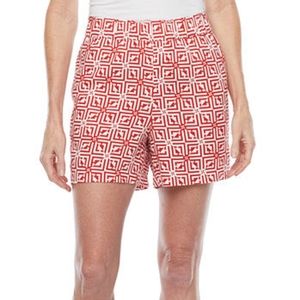 Liz Claiborne New High Waist Flat Front Geometric Red White Shorts, M